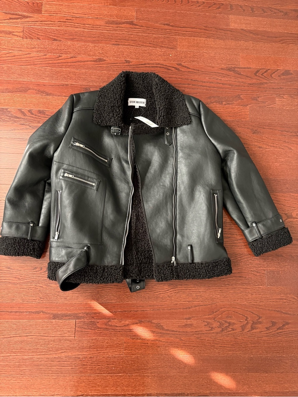 Steve Madden Black Faux Leather Sherpa Jacket